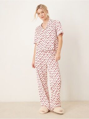 Abercrombie & Fitch Satin Pajama Set with Red Cherry Print
